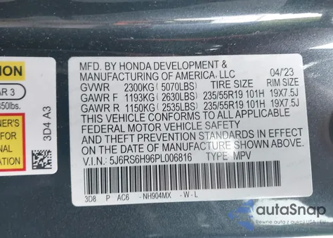 2023 Honda Cr-V Hybrid Sport Touring из США, поврежденный, VIN 5J6RS6H96PL006816